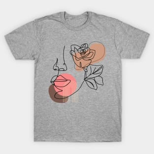 Line Art Women Face With Flower T-Shirt